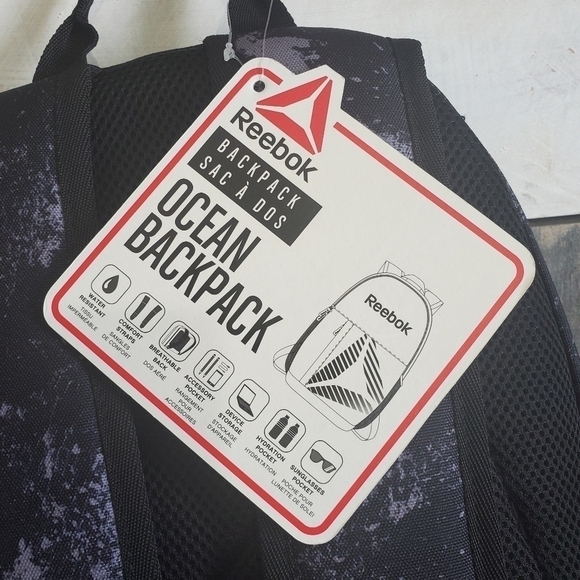 Reebok Black Gray Ocean Backpack Unisex NWT - Picture 11 of 13